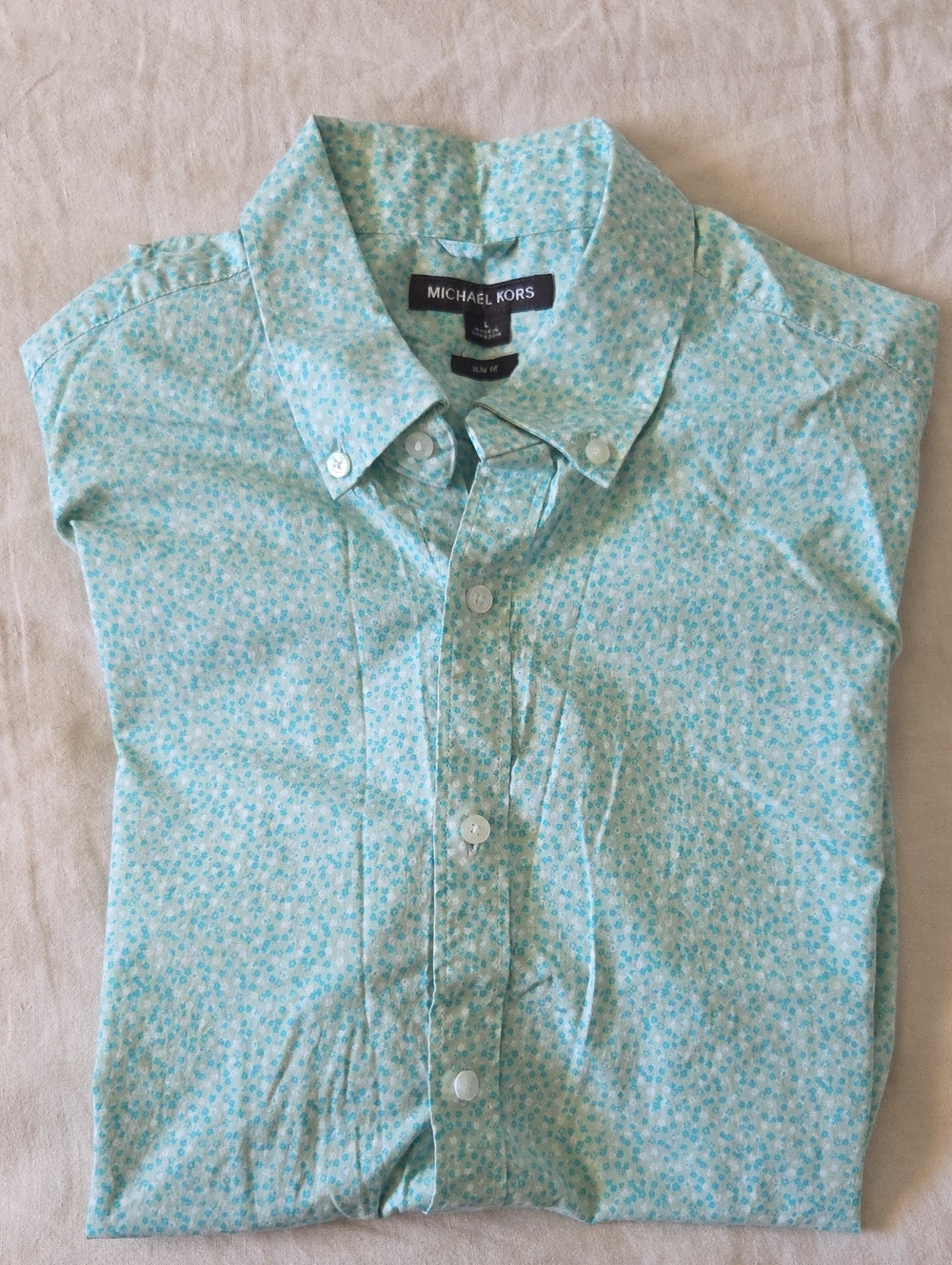 Michael Kors Men’s Light Aqua Floral Button-Down Shirt
